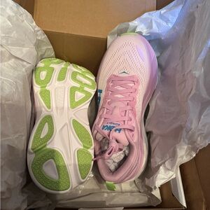 Hoka Pink and Green Running Shoes